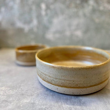 Ember ceramic // Handmade ceramic dog bowl, beige