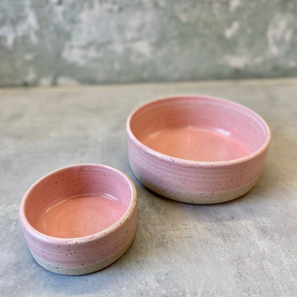 Ember art pottery // Handmade dog bowl (light pink)