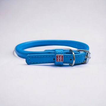 Waudog // Round-stitched leather collar (blue)