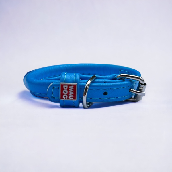 Waudog // Round-stitched leather collar (blue)