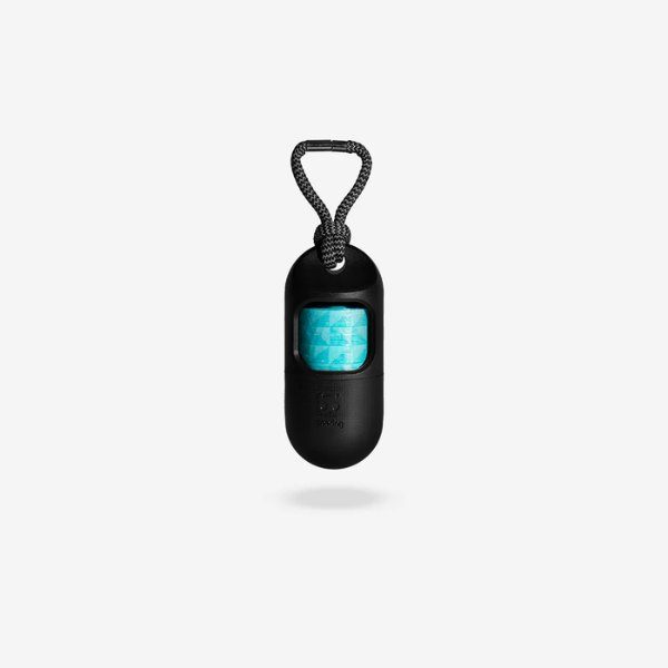 Zee.dog Black // Poop bag dispenser with reflective rope (black)