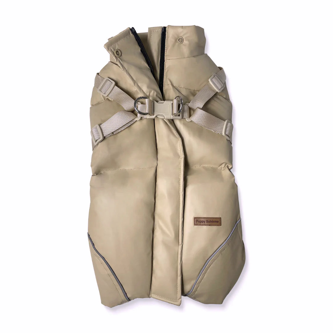 Puppy Bohème // Step-in dog rain jacket with harness (café latte) (Kopier)
