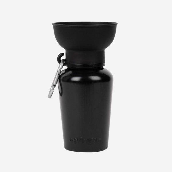 Springer Bottle Flip // Drinking bottle with foldable bowl for dogs (black)