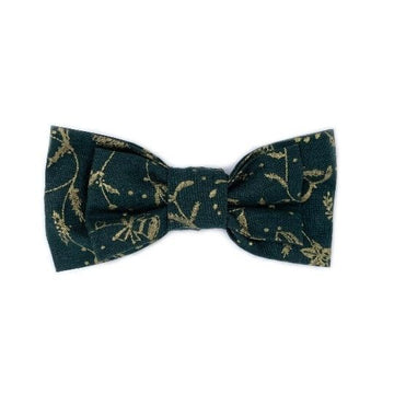 Mistletoe // Dog bow tie in bottle green with gold print