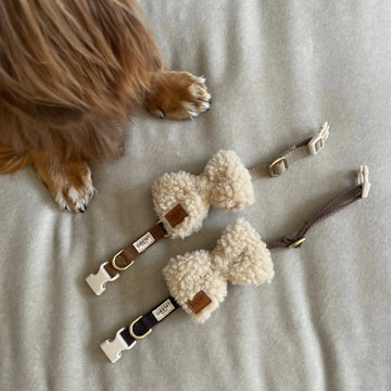 Drew's Dogwear Teddy // Fluffy bow tie for dog collar (beige)