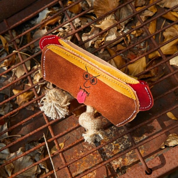 Harry The Hotdog // Suede dog toy with jute stuffing (hotdog)