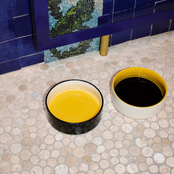 HAY Dogs Bowl Large // Ceramic dog bowl (navy/yellow)