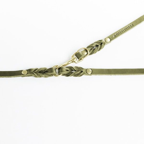 Butter Olive // Adjustable leash in soft leather (olive green)