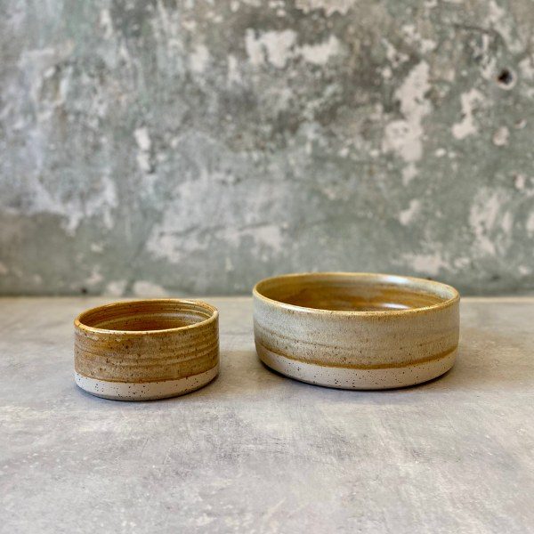 Ember ceramic // Handmade ceramic dog bowl, beige