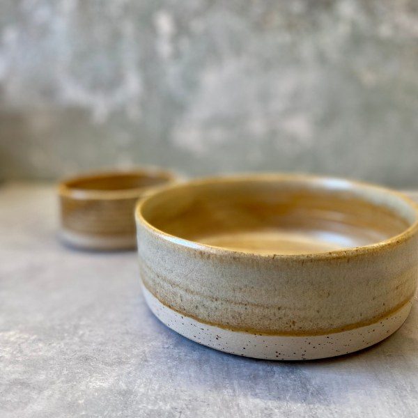 Ember ceramic // Handmade ceramic dog bowl, beige