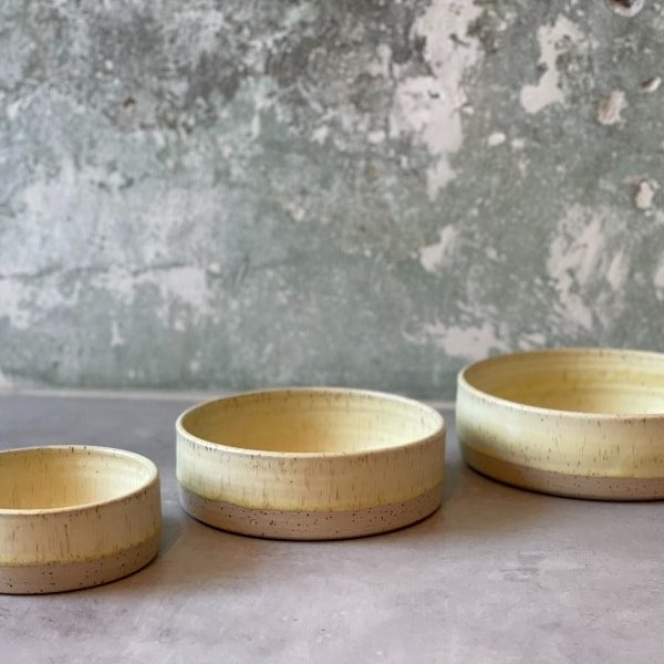 Ember art pottery // Handmade dog bowl (light yellow)