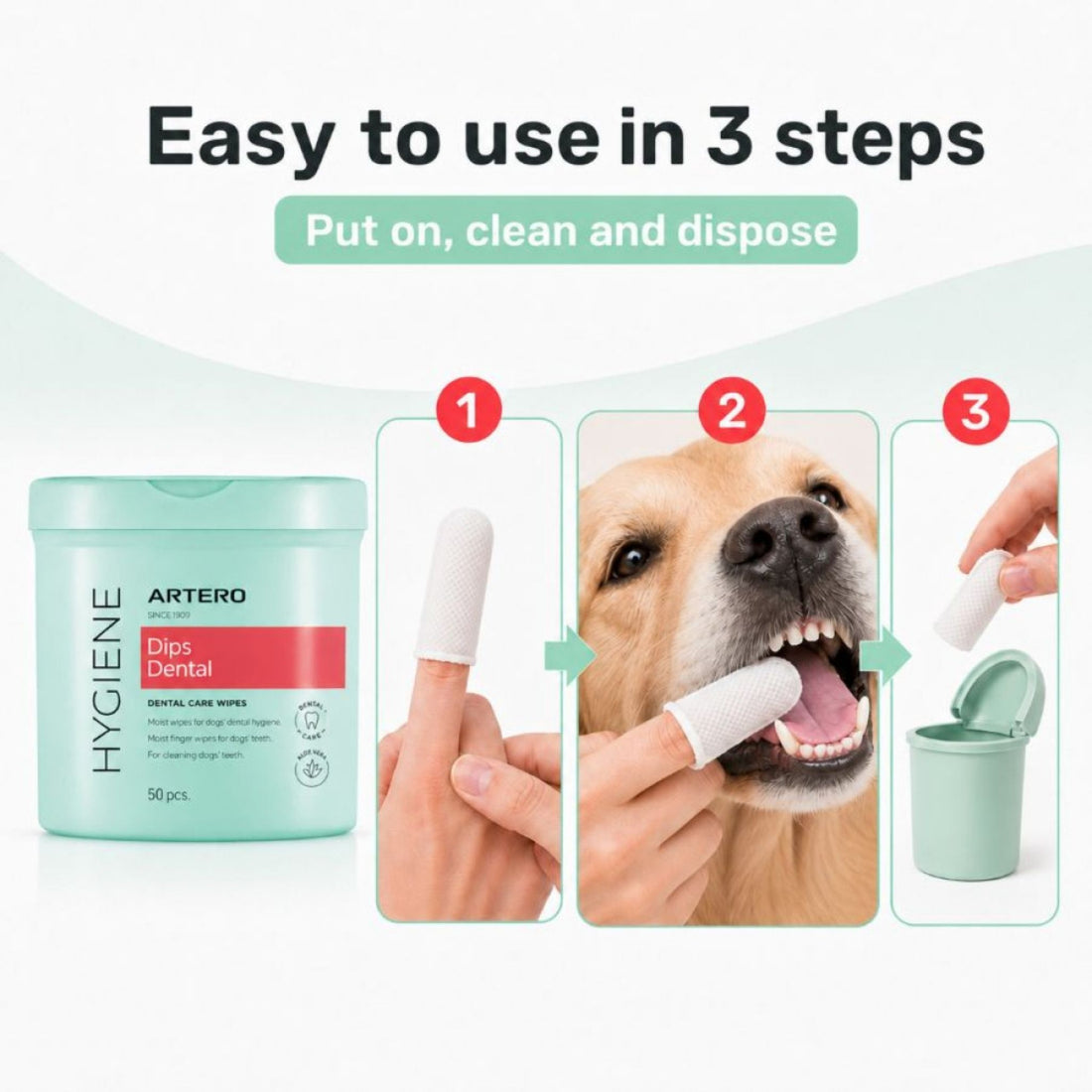 Artero Dips Dental // Milde fingertandbørster til hunde (vådservietter)