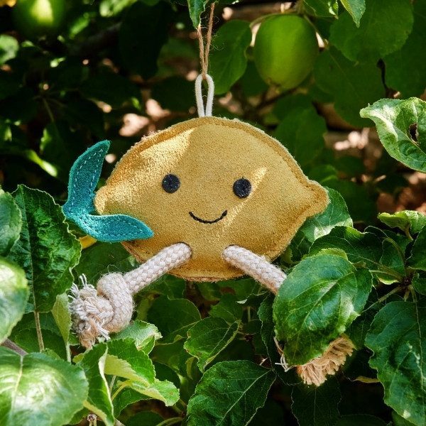 Lippy The Lemon // Suede dog toy for small dogs and puppies