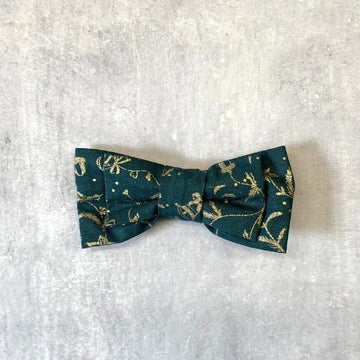 Mistletoe // Dog bow tie in bottle green with gold print