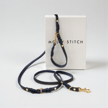 Butter Navy // Adjustable leash in soft leather (navy blue)