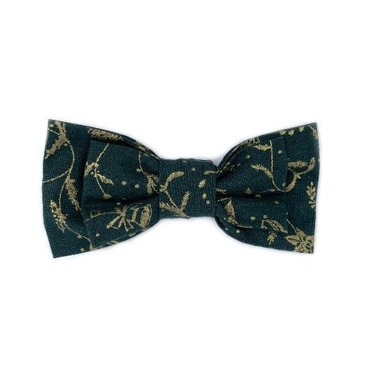 Mistletoe // Dog bow tie in bottle green with gold print