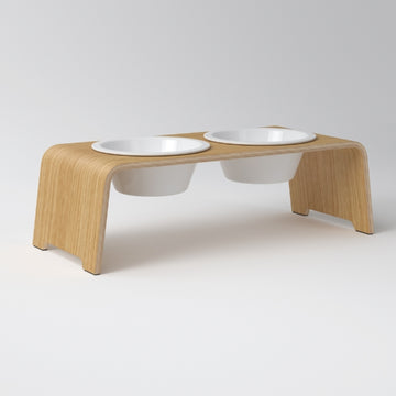 dogBar, Porcelain Bowls // Food and water bowl stand (light oak)
