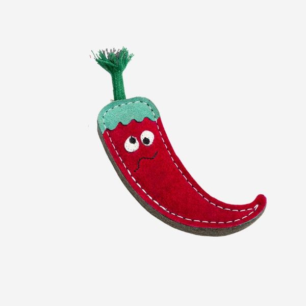 Chad the Red Hot Chilli Pepper // Suede dog toy with jute (chili) filling