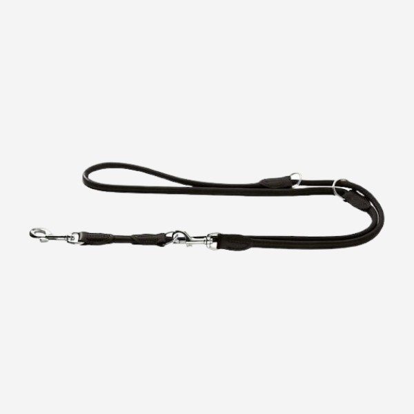 Round-stitched Hunter // Adjustable dog leash in soft moose leather (black)
