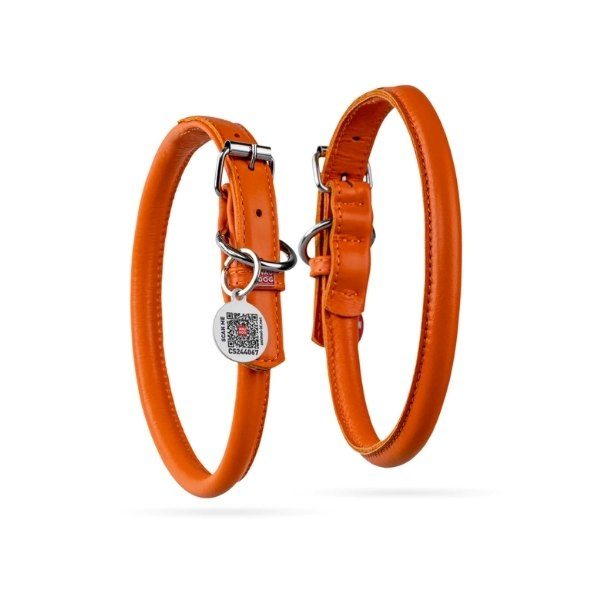 Waudog // Round-stitched leather collar (orange)