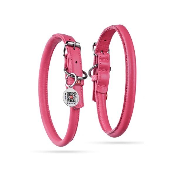 Waudog // Round-stitched leather collar (pink)