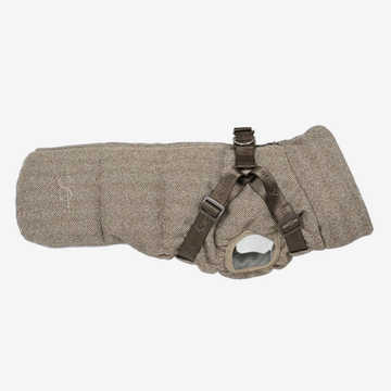 Staey Vera // Varm hundejakke med justerbar sele (herringbone mocca)