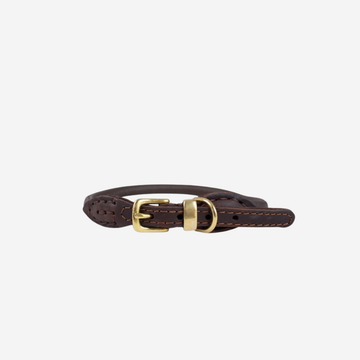 Walk'it Round Sewn // Round sewn leather collar with brass (dark brown)