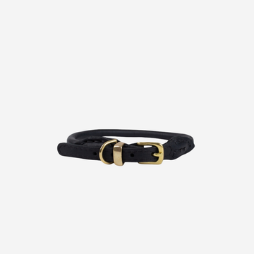 Walk'it Round-Stitched // Round-stitched leather collar with brass (black)