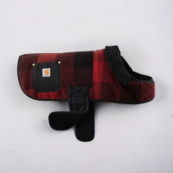 Se Carhartt Coat Fleece // Overgangsjakke i skotsktern (sort og rød) XL - XL hos Hunni