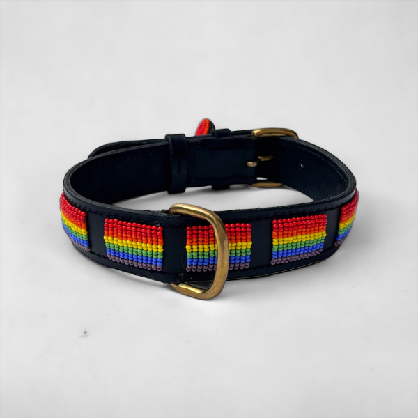 Zinj Rainbow // Håndlavet hundehalsbånd med perler - XL