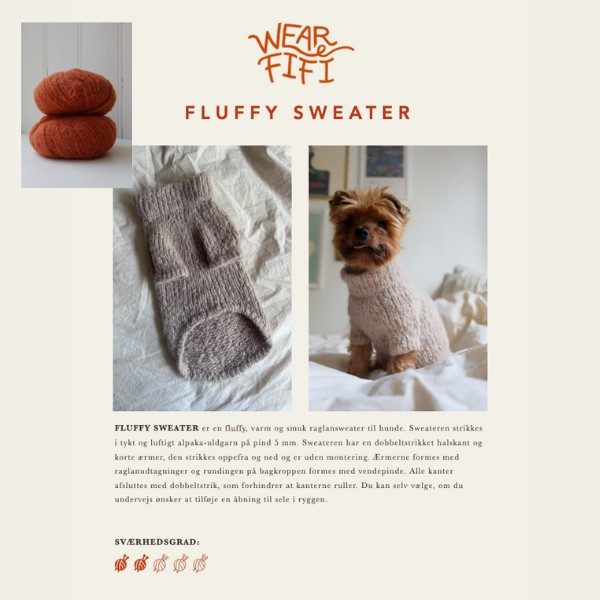 Se Wear Fifi Strikkekit // Strik-selv Fluffy Hundesweater (burnt orange) - S-XL hos Hunni