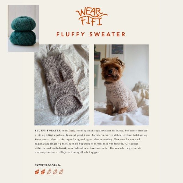 Se Wear Fifi Strikkekit // Strik-selv Fluffy Hundesweater (teal green) - S-XL hos Hunni